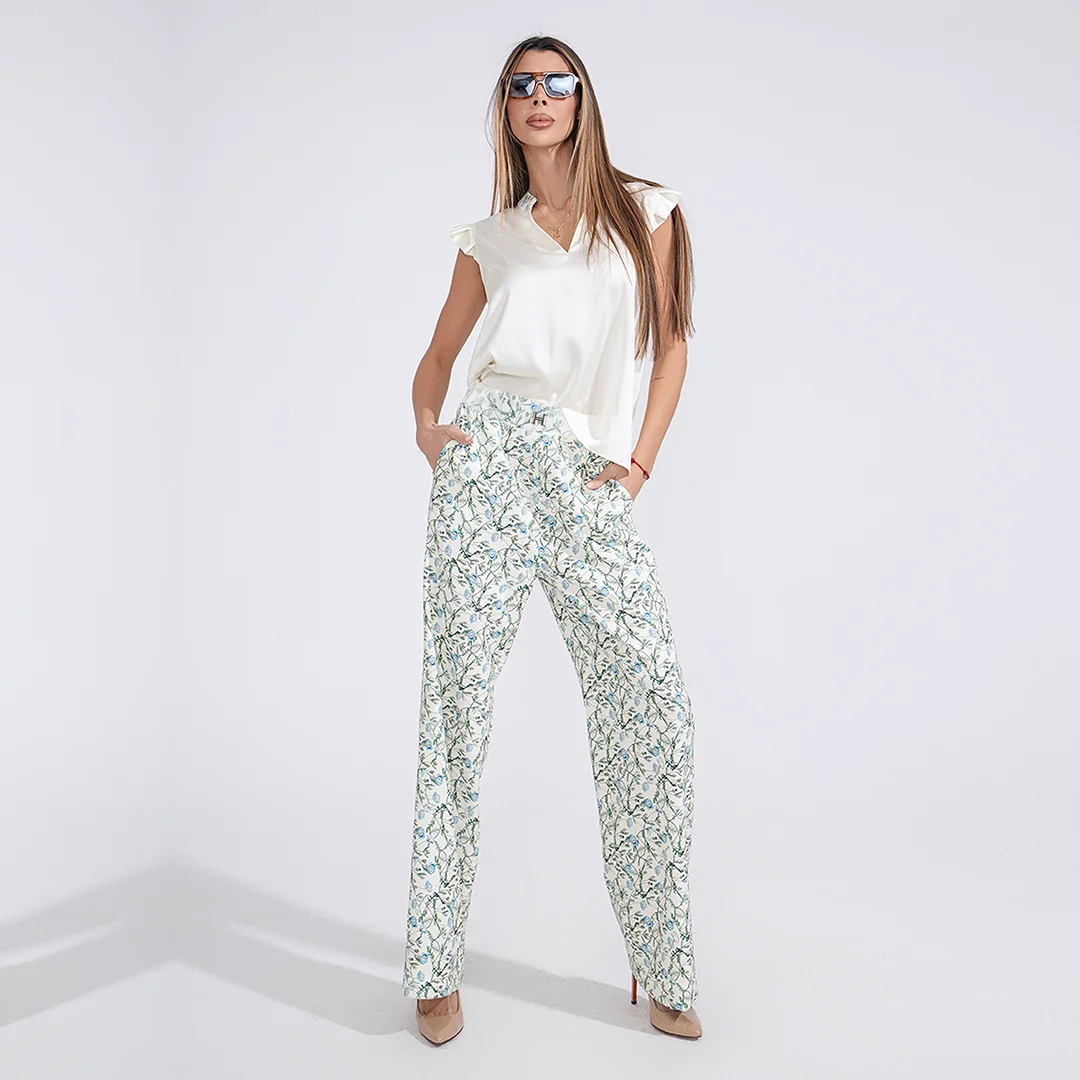 Дамски флорален панталон с широк крачол Junona