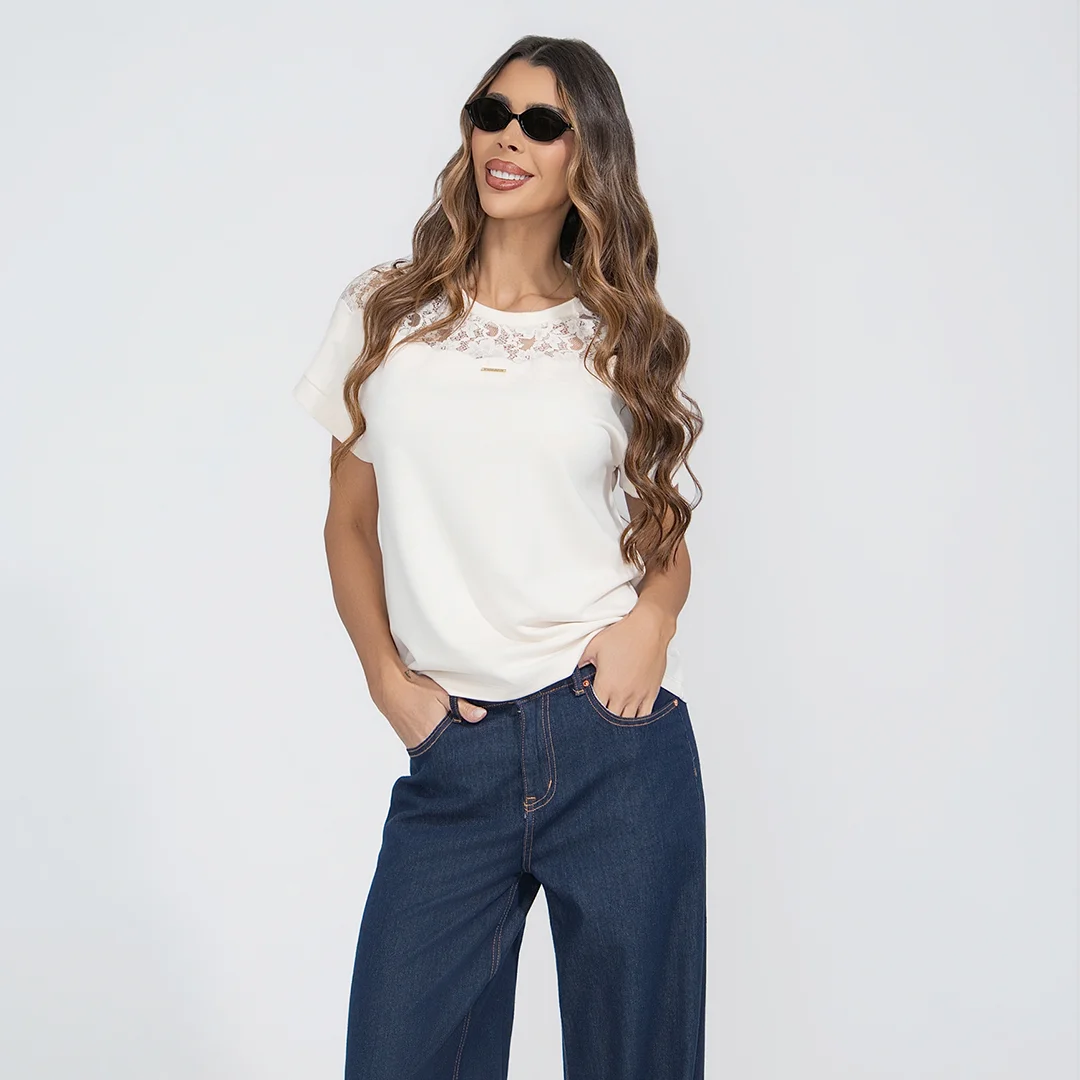 Блуза с паднало рамо и дантела Junona