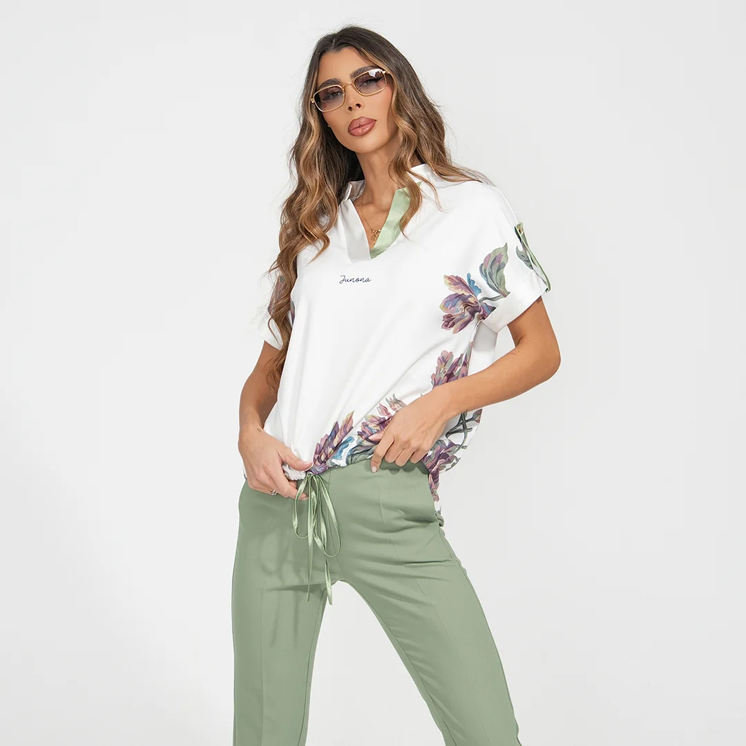 Дамска блуза с флорални акценти и връзка Junona