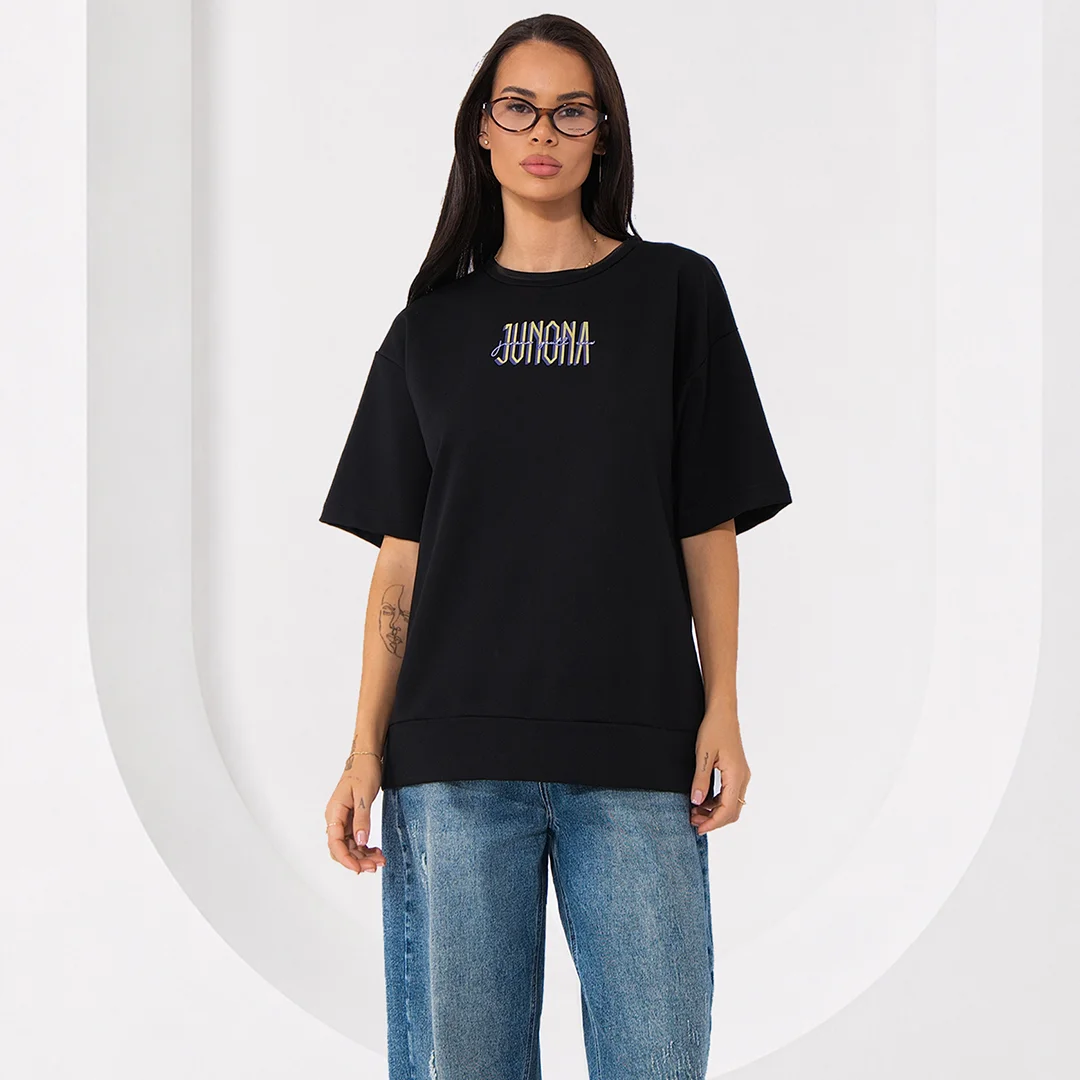 Oversize блуза Junona с принт и камъни