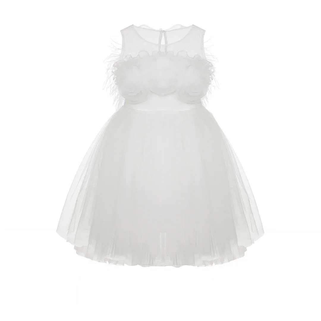 Детска рокля с пера и рози - Junona Детска рокля с пера и рози