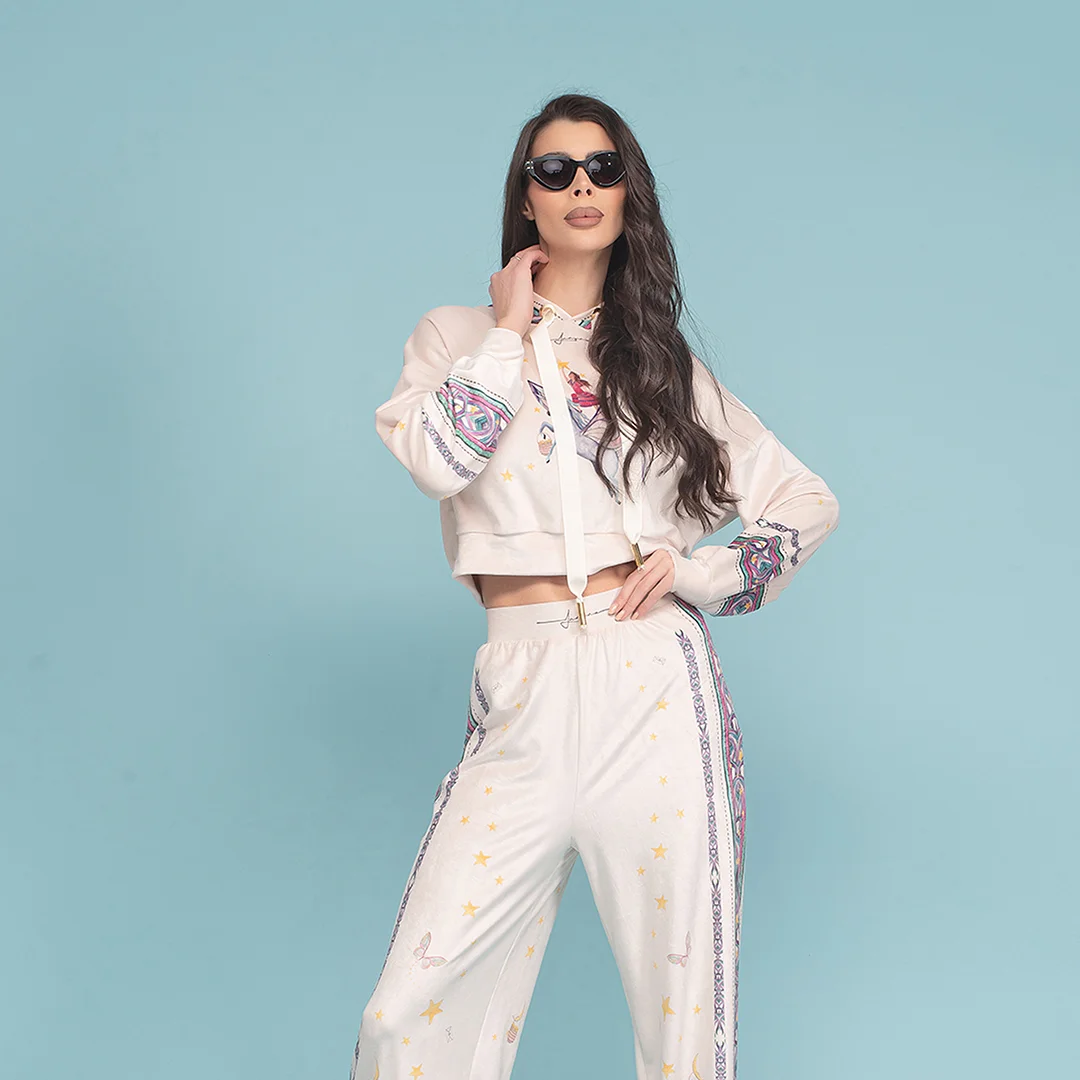 Суитшърт от кадифе с качулка и връзки - Junona Суитшърт от кадифе с качулка и връзки