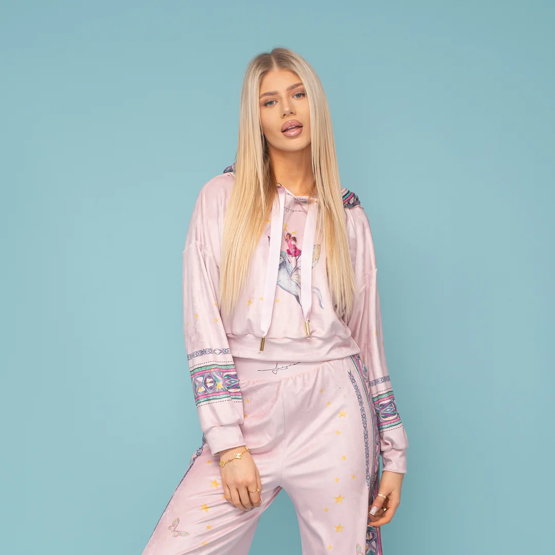 Суитшърт от кадифе с качулка и връзки - Junona Суитшърт от кадифе с качулка и връзки