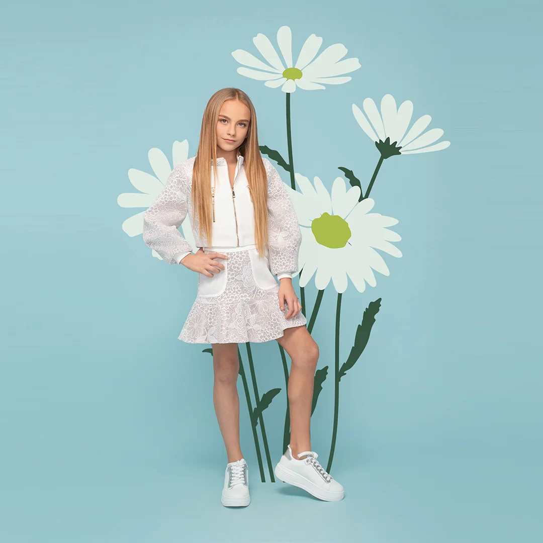 Детска пола от неопрен и дантела - Junona Детска пола от неопрен и дантела