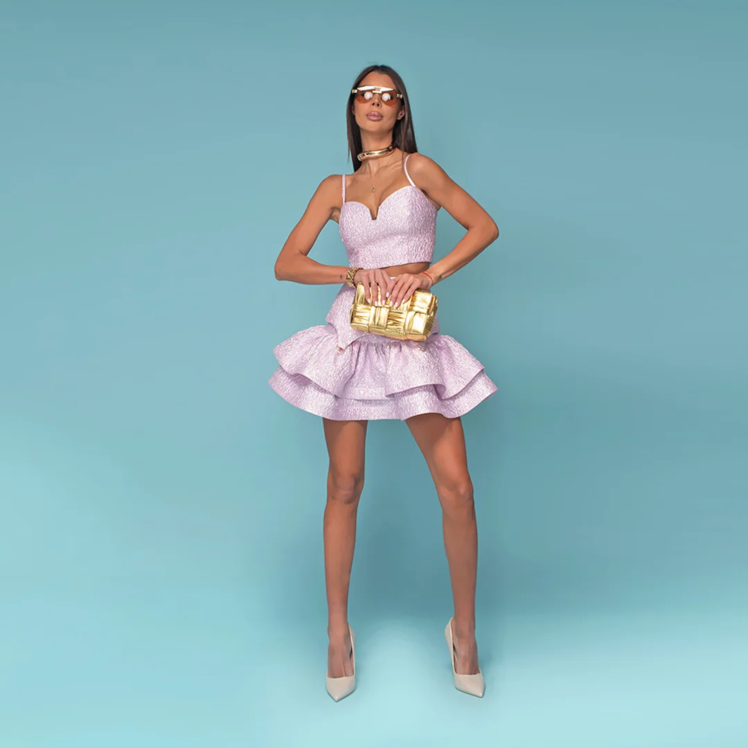 Къса пола на волани от жакард - Junona Къса пола на волани от жакард