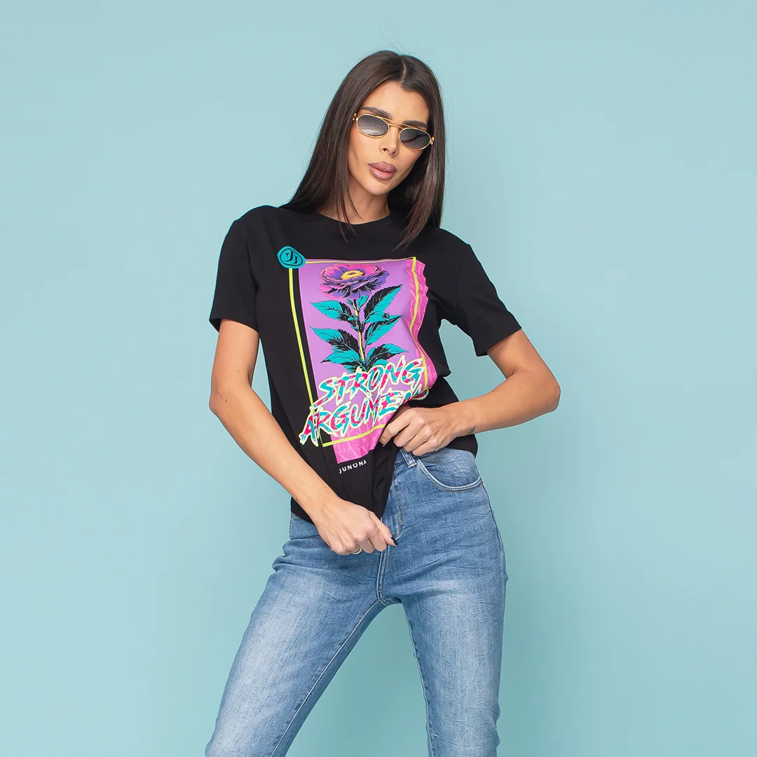 Памучна тениска с контрастен принт - Junona Памучна тениска с контрастен принт