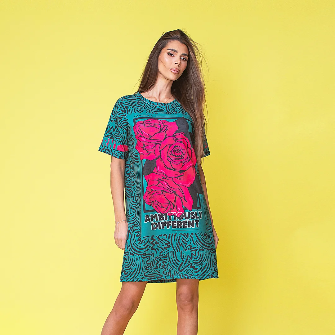 Рокля с контрастен принт - Junona Рокля с контрастен принт