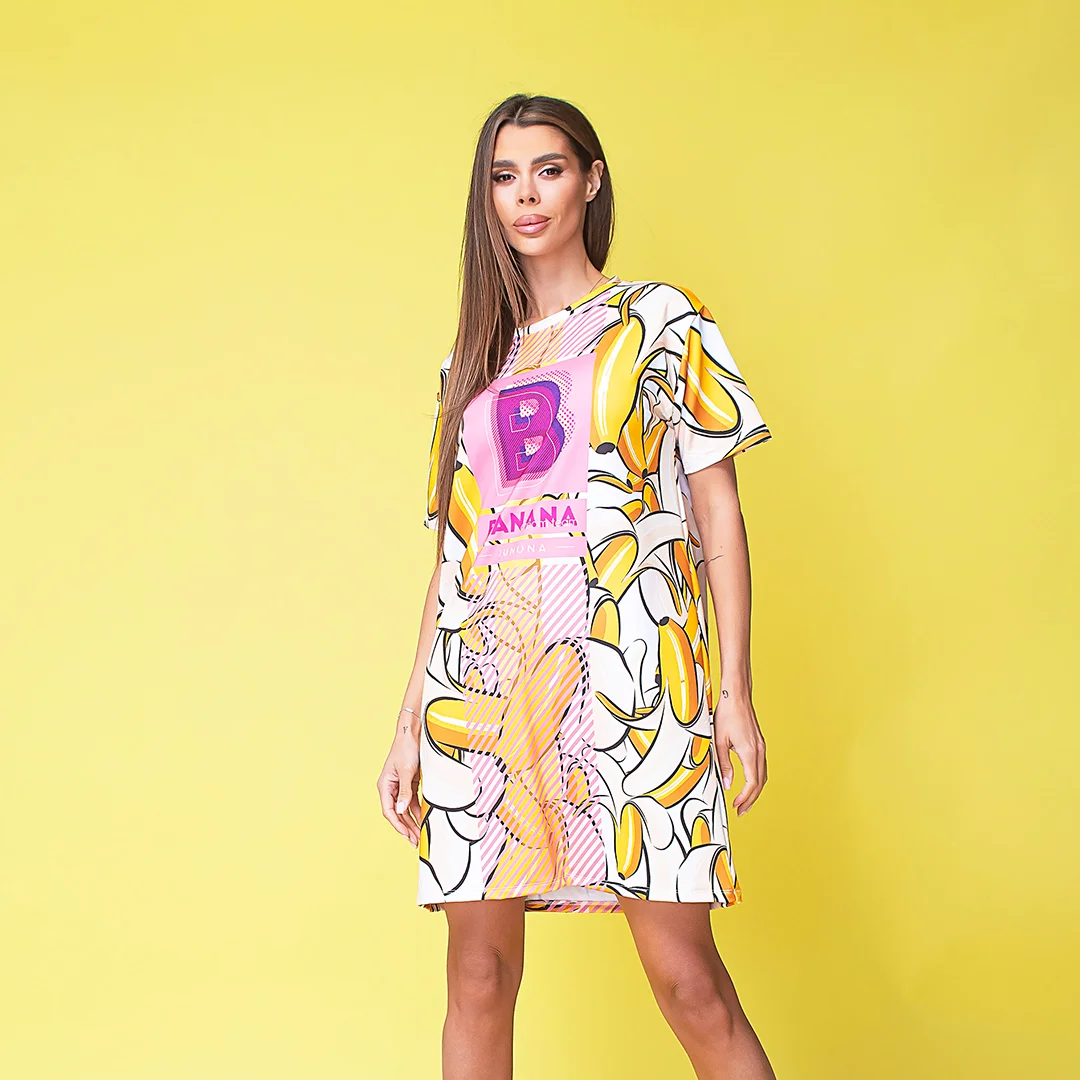 Рокля с контрастен принт - Junona Рокля с контрастен принт