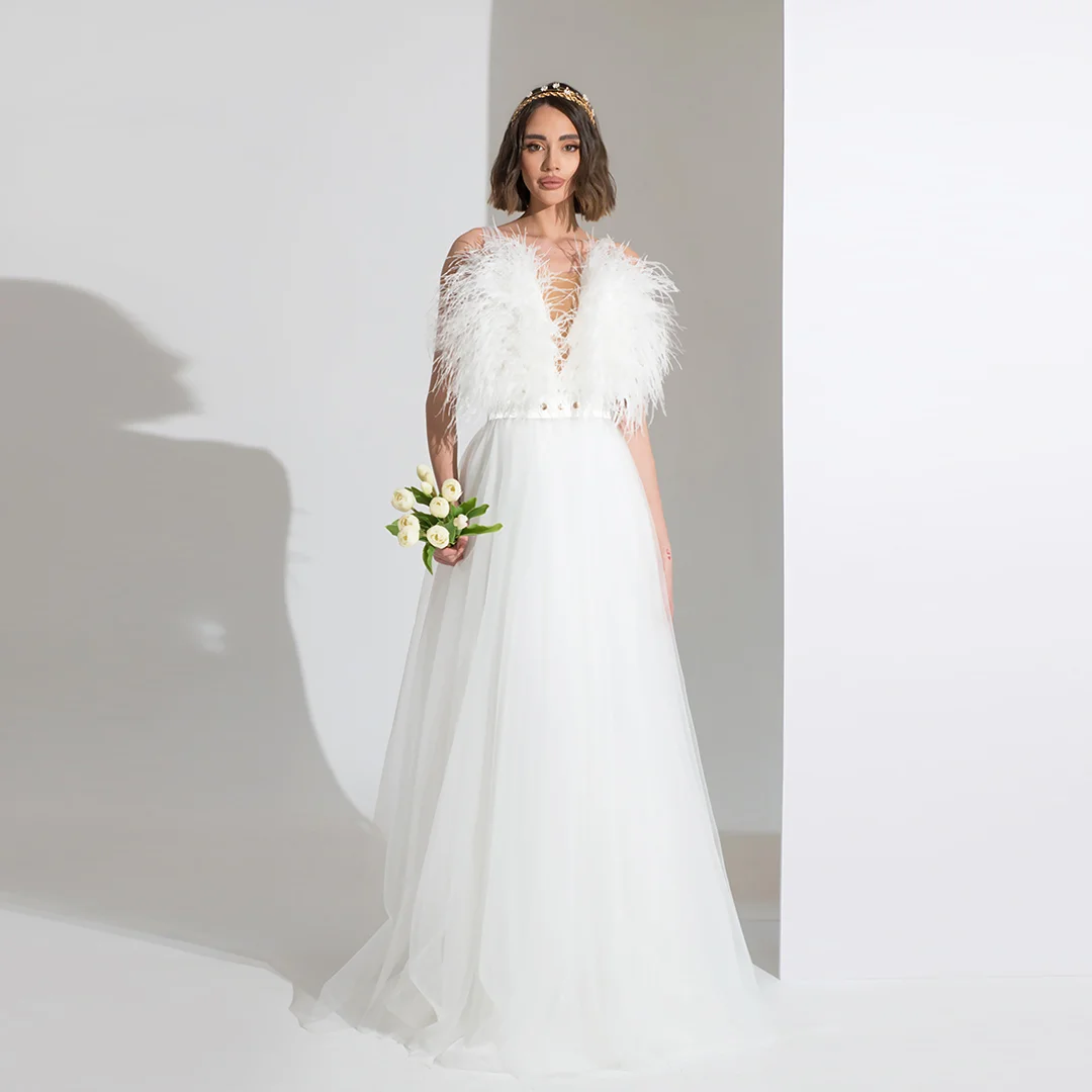 Дълга рокля с пера и тюл - Junona Дълга рокля с пера и тюл