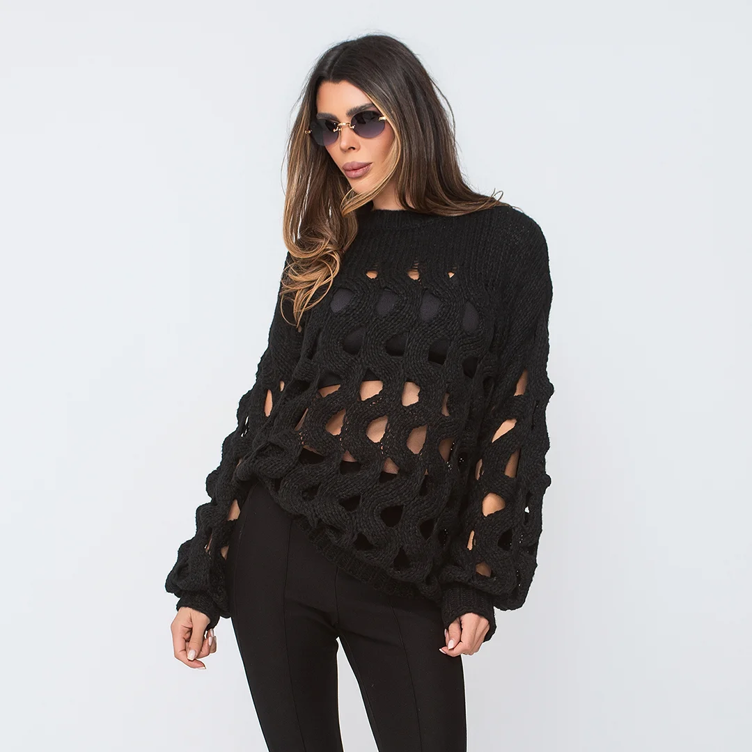 Блуза с релефна плетка и прорези