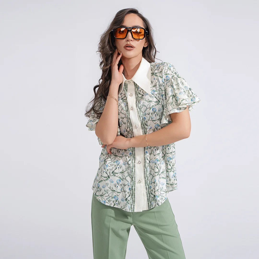 Флорална риза с волани на ръкавите Junona