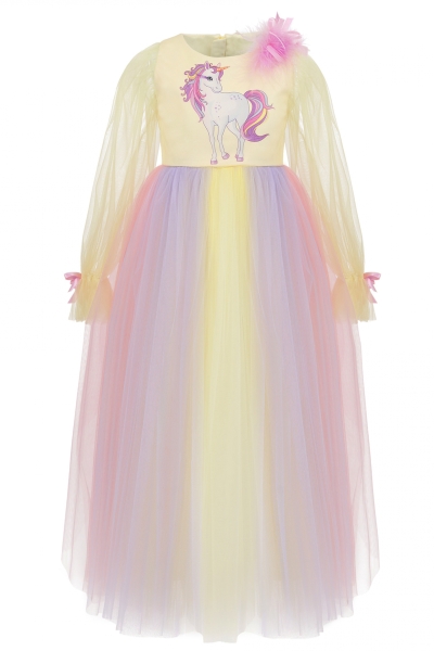 Детска рокля Еднорог в жълт цвят