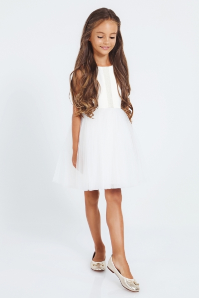 Бяла детска рокля с тюл